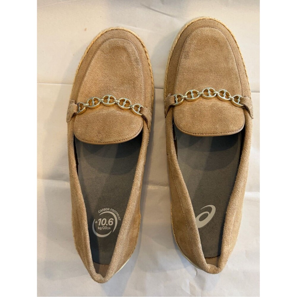 Suede Chain-Trim Loafers in Tan